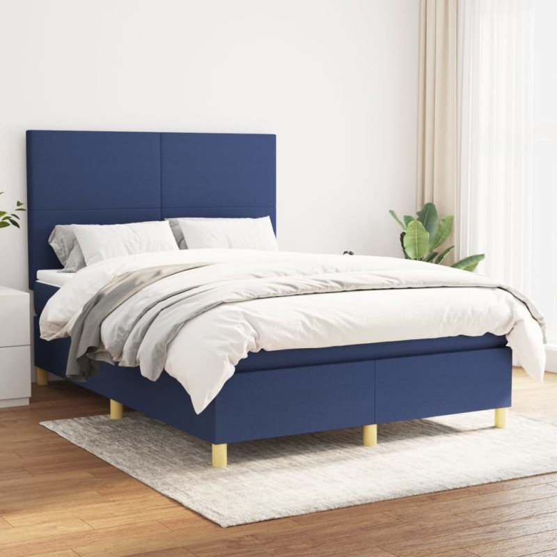 vidaXL Cama box spring con colchón tela azul 140x190 cm vidaXL Cama box spring con colchón tela azul 140x190 cm