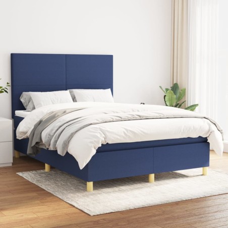 vidaXL Cama box spring con colchón tela azul 140x190 cm