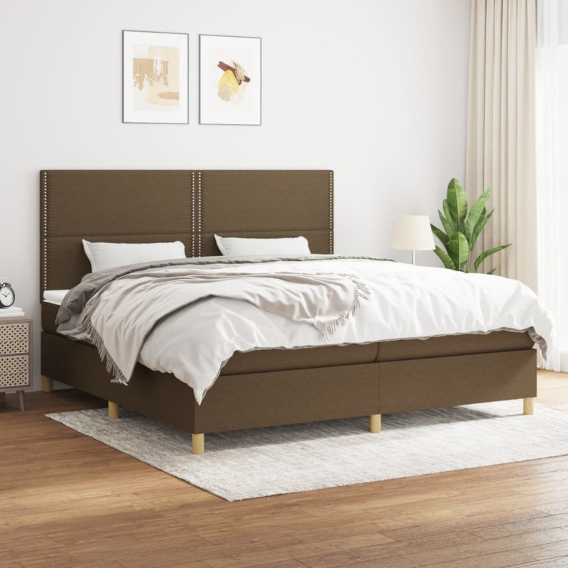 vidaXL Cama box spring con colchón tela marrón oscuro 200x200 cm vidaXL Cama box spring con colchón tela marrón oscuro 200x200 cm