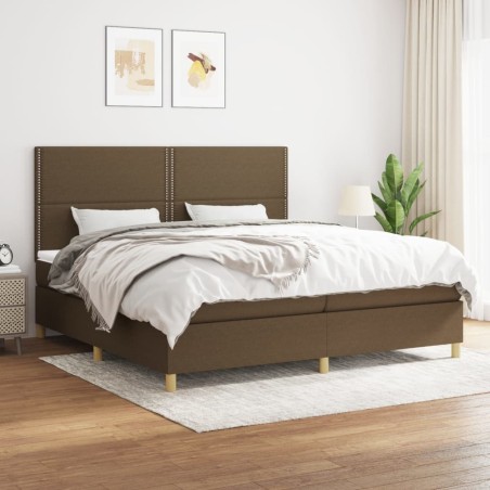 vidaXL Cama box spring con colchón tela marrón oscuro 200x200 cm