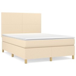 vidaXL Cama box spring con colchón tela color crema 140x200 cm