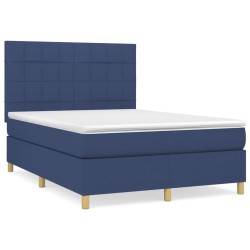 vidaXL Cama box spring con colchón tela azul 140x200 cm