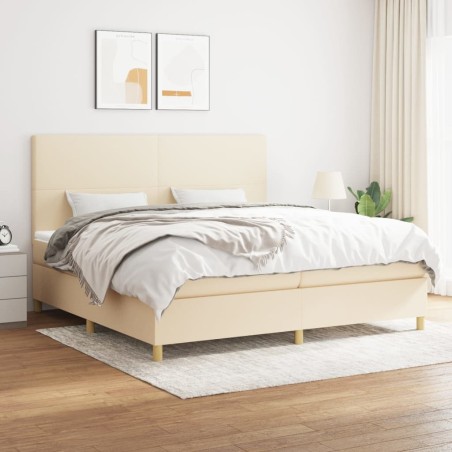 vidaXL Cama box spring con colchón tela color crema 200x200 cm