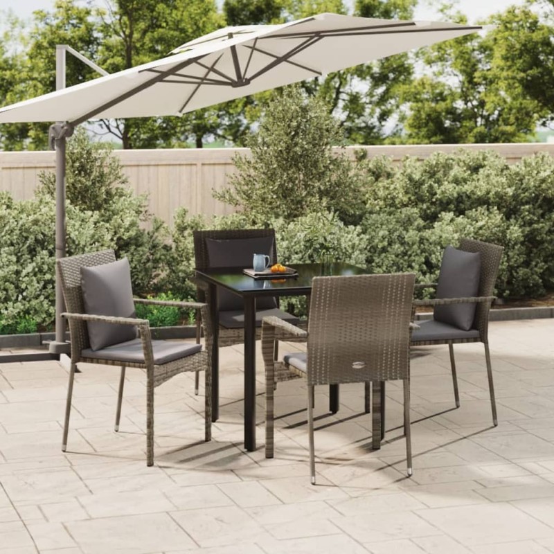 vidaXL Set comedor jardín 5 pzas y cojines ratán sintético negro gris vidaXL Set comedor jardín 5 pzas y cojines ratán sintético negro gris