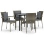 vidaXL Set comedor jardín 5 pzas y cojines ratán sintético negro gris vidaXL Set comedor jardín 5 pzas y cojines ratán sintético negro gris