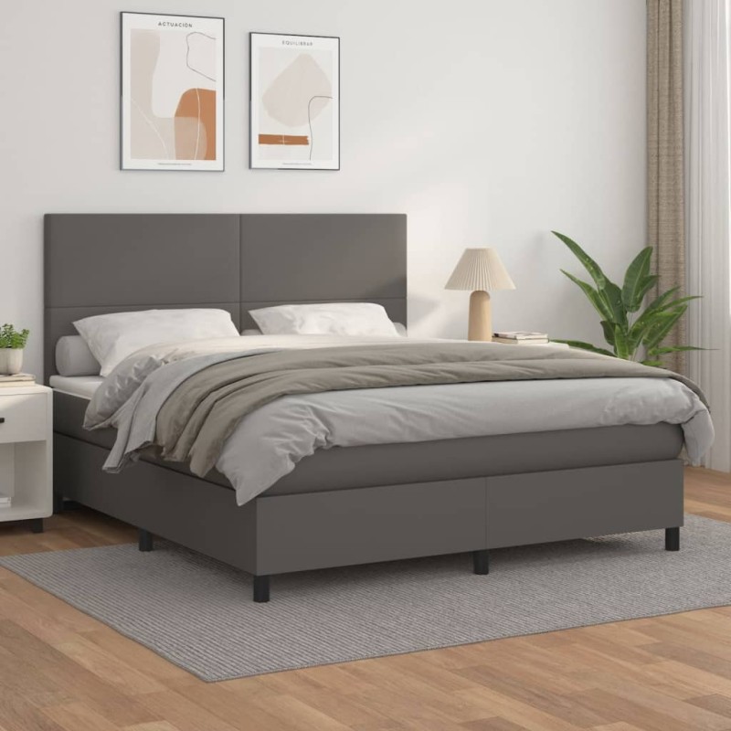 vidaXL Cama box spring con colchón cuero sintético gris 180x200 cm