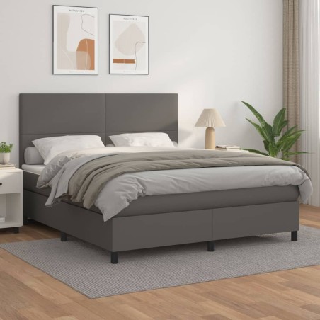 vidaXL Cama box spring con colchón cuero sintético gris 180x200 cm