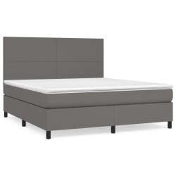 vidaXL Cama box spring con colchón cuero sintético gris 180x200 cm