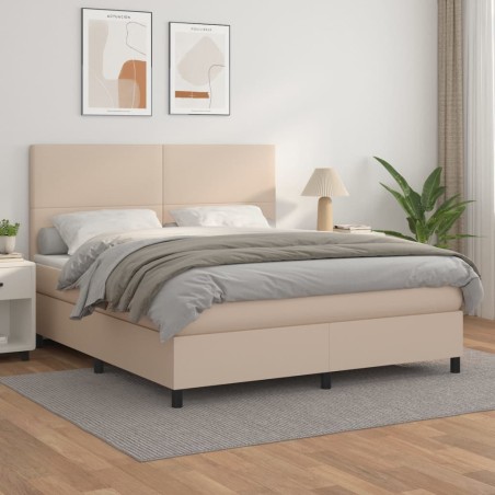 vidaXL Cama box spring con colchón cuero sintético capuchino 160x200cm