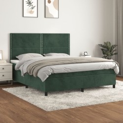 vidaXL Cama box spring con colchón terciopelo verde oscuro 180x200 cm