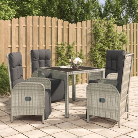 vidaXL Set comedor de jardín 5 piezas con cojines ratán sintético gris