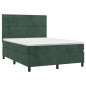 vidaXL Cama box spring con colchón terciopelo verde oscuro 140x200 cm