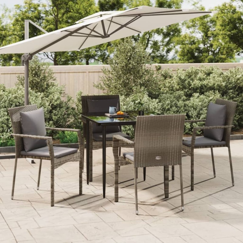 vidaXL Set comedor jardín 5 pzas y cojines ratán sintético negro gris vidaXL Set comedor jardín 5 pzas y cojines ratán sintético negro gris