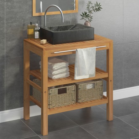 vidaXL Mueble tocador madera teca maciza con lavabo de mármol negro