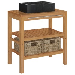 vidaXL Mueble tocador madera teca maciza con lavabo de mármol negro