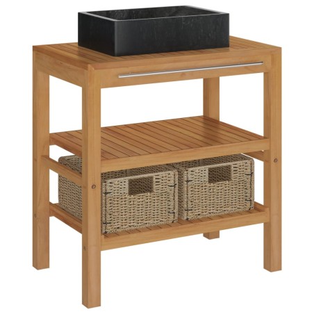 vidaXL Mueble tocador madera teca maciza con lavabo de mármol negro