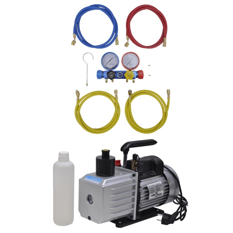 vidaXL Bomba de vacío set de manómetros 4 vías para aire acondicionado vidaXL Bomba de vacío set de manómetros 4 vías para aire acondicionado