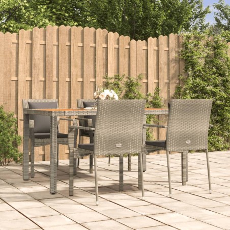vidaXL Set comedor de jardín 5 piezas con cojines ratán sintético gris