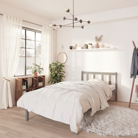vidaXL Estructura de cama de madera maciza de pino gris 90x200 cm