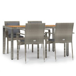 vidaXL Set comedor de jardín 5 piezas con cojines ratán sintético gris