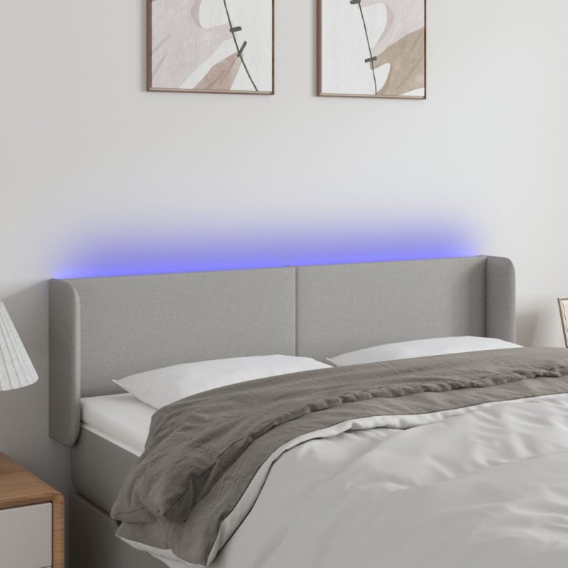 vidaXL Cabecero con LED de tela gris claro 147x16x78/88 cm