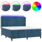 vidaXL Cama box spring colchón y LED terciopelo azul oscuro 160x200 cm vidaXL Cama box spring colchón y LED terciopelo azul oscuro 160x200 cm