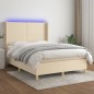 vidaXL Cama box spring colchón y luces LED tela crema 140x200 cm vidaXL Cama box spring colchón y luces LED tela crema 140x200 cm