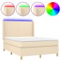 vidaXL Cama box spring colchón y luces LED tela crema 140x200 cm vidaXL Cama box spring colchón y luces LED tela crema 140x200 cm