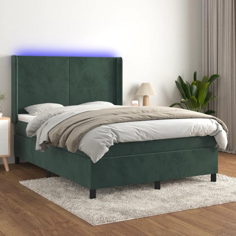 vidaXL Cama box spring colchón y LED terciopelo verde oscuro 140x200cm vidaXL Cama box spring colchón y LED terciopelo verde oscuro 140x200cm