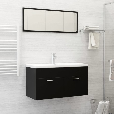 vidaXL Juego de muebles de baño madera de ingeniería negro