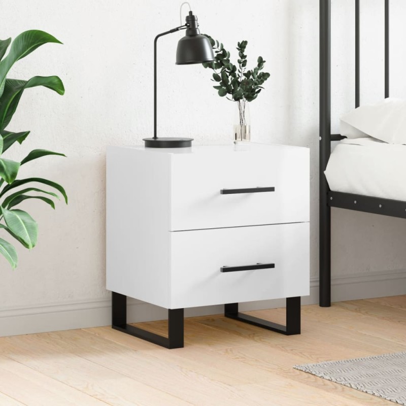 vidaXL Mesita de noche madera de ingeniería blanco brillo 40x35x47,5cm vidaXL Mesita de noche madera de ingeniería blanco brillo 40x35x47,5cm