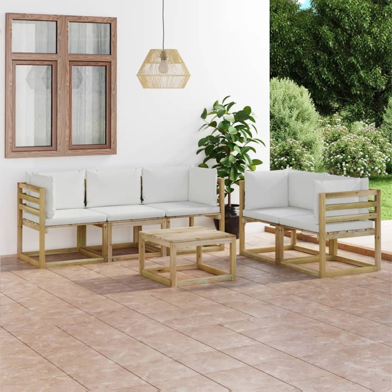 vidaXL Set de muebles de jardín 6 pzas con cojines crema vidaXL Set de muebles de jardín 6 pzas con cojines crema