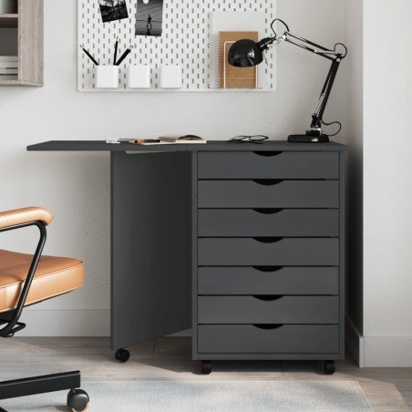 vidaXL Cajonera con ruedas y escritorio MOSS madera maciza pino gris