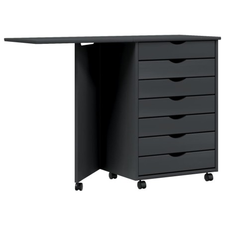 vidaXL Cajonera con ruedas y escritorio MOSS madera maciza pino gris
