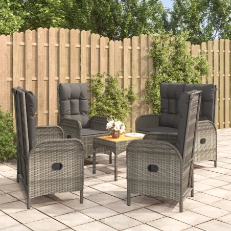 vidaXL Set comedor de jardín 5 piezas con cojines ratán sintético gris