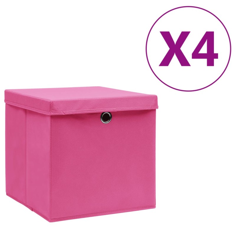 vidaXL Cajas de almacenaje con tapas 4 uds rosa 28x28x28 cm vidaXL Cajas de almacenaje con tapas 4 uds rosa 28x28x28 cm