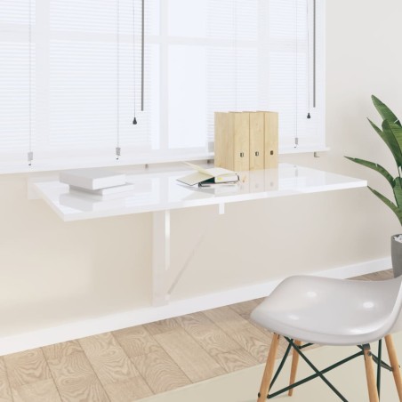 vidaXL Mesa de pared plegable contrachapada blanco brillo 100x60x56 cm