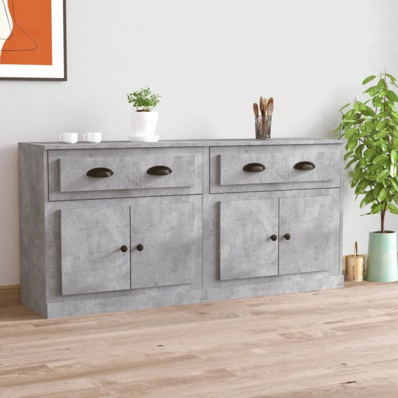 vidaXL Aparadores 2 uds madera contrachapada gris hormigón vidaXL Aparadores 2 uds madera contrachapada gris hormigón