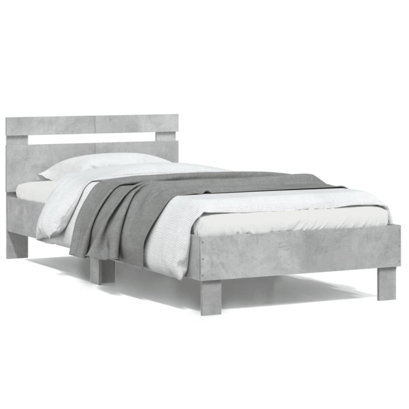 vidaXL Cama con cabecero madera de ingeniería gris hormigón 100x200 cm vidaXL Cama con cabecero madera de ingeniería gris hormigón 100x200 cm