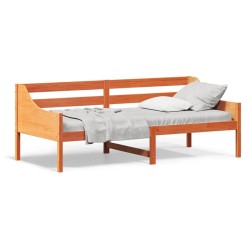 vidaXL Sofá cama de madera maciza de pino marrón cera 90x200 cm