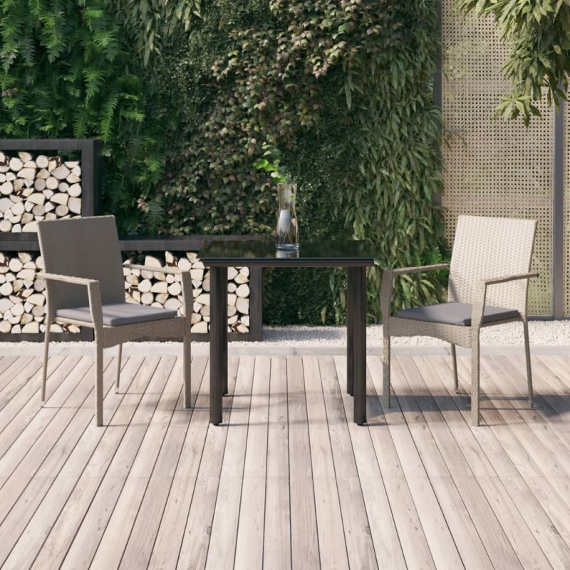 vidaXL Set comedor jardín 3 pzas y cojines ratán sintético negro gris vidaXL Set comedor jardín 3 pzas y cojines ratán sintético negro gris