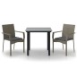 vidaXL Set comedor jardín 3 pzas y cojines ratán sintético negro gris vidaXL Set comedor jardín 3 pzas y cojines ratán sintético negro gris