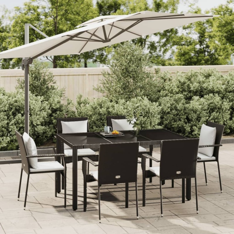 vidaXL Set de comedor de jardín 7 pzas y cojines ratán sintético negro