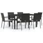 vidaXL Set de comedor de jardín 7 pzas y cojines ratán sintético negro
