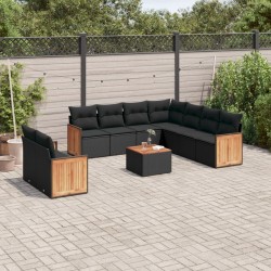 vidaXL Set de sofás de jardín 10 pzas cojines ratán sintético negro
