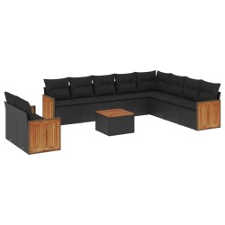 vidaXL Set de sofás de jardín 11 pzas y cojines ratán sintético negro