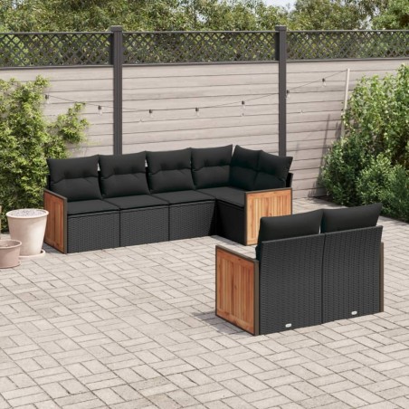 vidaXL Set de comedor de jardín 7 pzas y cojines ratán sintético negro