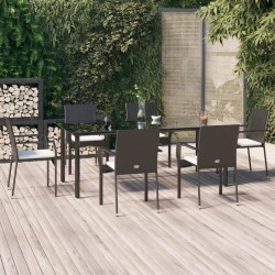vidaXL Set de comedor de jardín 7 pzas y cojines ratán sintético negro