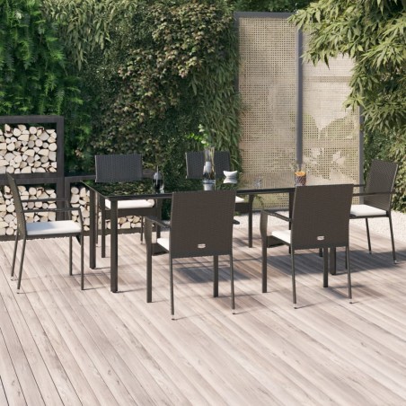 vidaXL Set de comedor de jardín 7 pzas y cojines ratán sintético negro