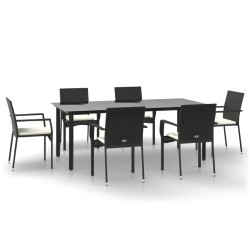 vidaXL Set de comedor de jardín 7 pzas y cojines ratán sintético negro